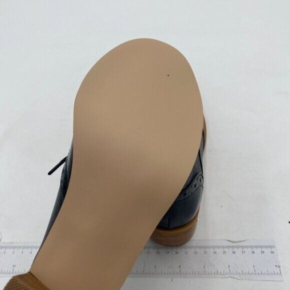 FOWT Black Perforated Lace-Up Oxfords Almond Toe Chunky Heel Brogues Shoes - Picture 6 of 8